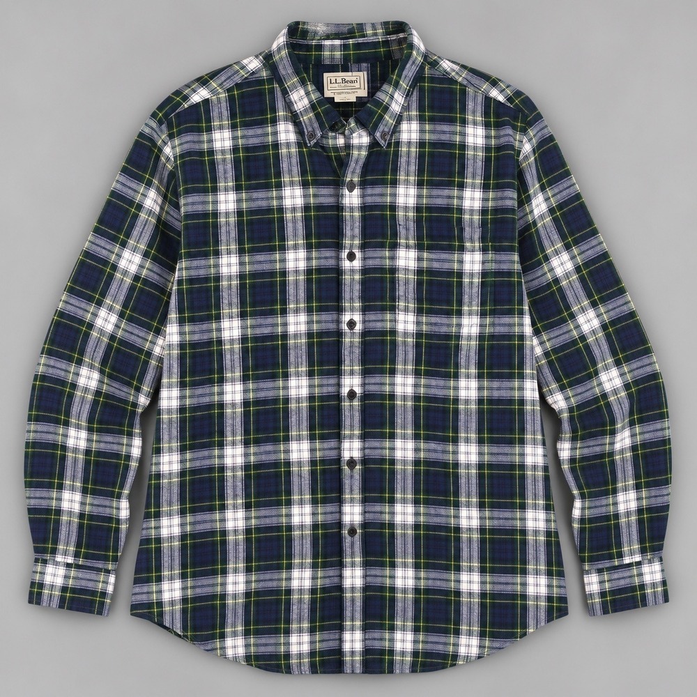 LL Bean Mens XXL Tall Traditional Fit Flannel Shirt Plaid Green Blue 228066